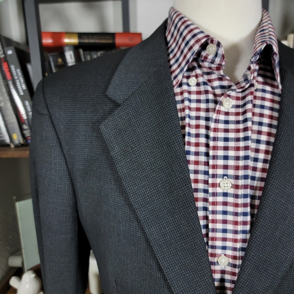 Jones New York Classic Mens Sport Houndstooth Charcoal Worsted Wool Cashmere 42R - Picture 4 of 16